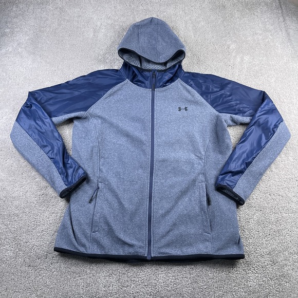 Under Armour Jacket Womens XL Blue Cold Gear Infrared Fleece Full Zip Hooded - Picture 1 of 16